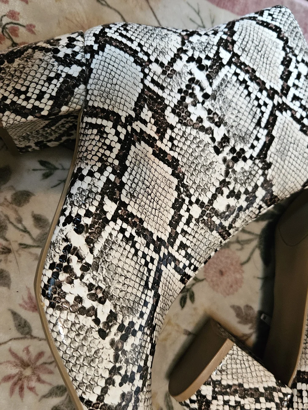 Sugar Black & White Snake-Print Pointed Ankle Boots